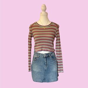 Striped Long Sleeve Crop Top